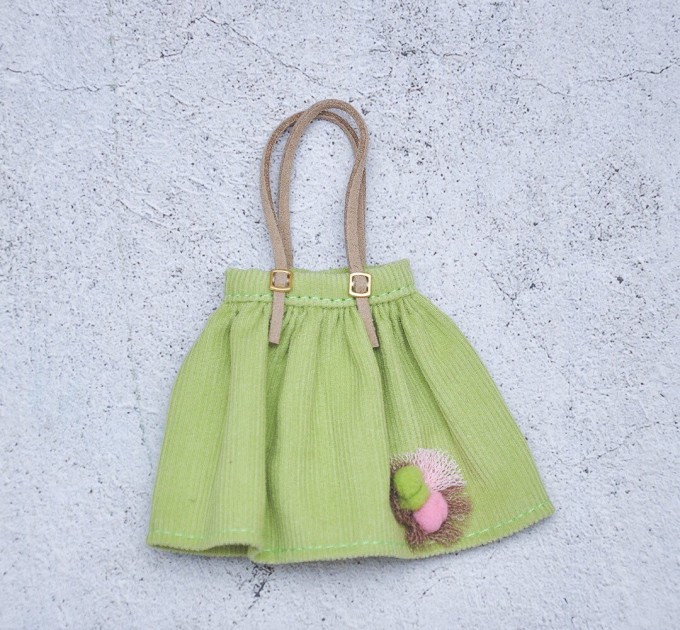 Blythe green velvet skirt with pom pom