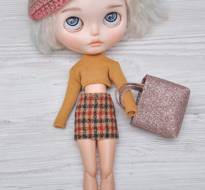 Beret, skirt, top and bag for Blythe doll