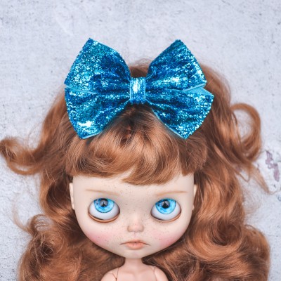 Blythe headband bright blue sparkle bow