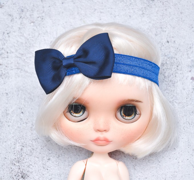 Blythe light dark blue elasticized headband  with decorative bow