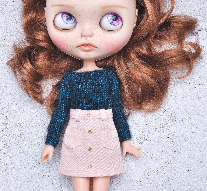 Blythe steelblue  sweater  fits for  Pullip, Licca, Azone /  Blythe  outfit