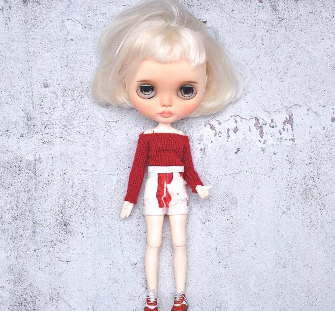 Blythe deep red sweater fit  for Pullip, Licca, Azone doll / Blythe  outfit